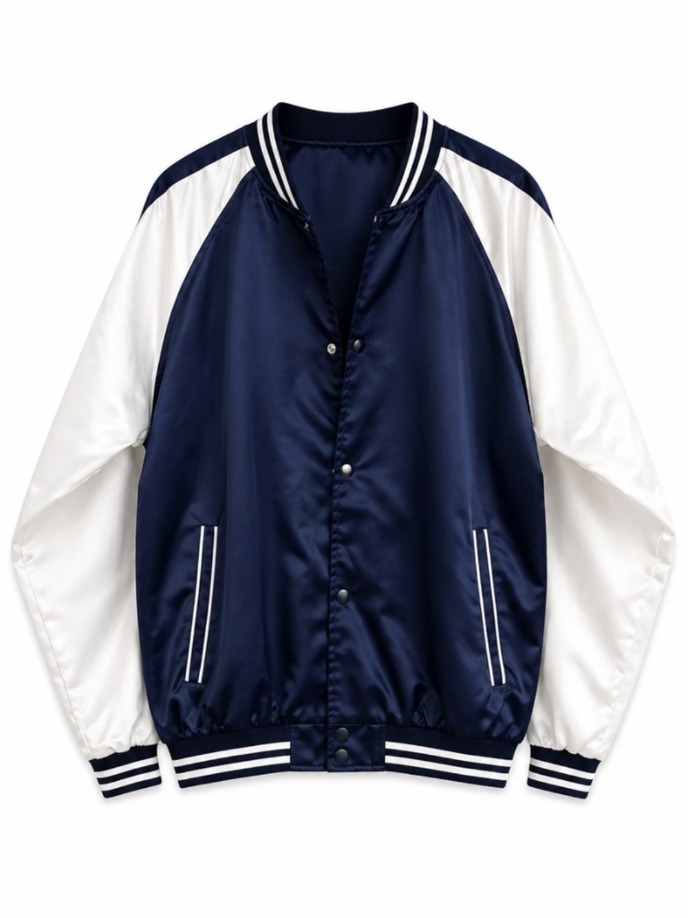 Vintage Penmans Navy White Satin Sukajan Souvenir Bomber Jacket – Size Large EUC